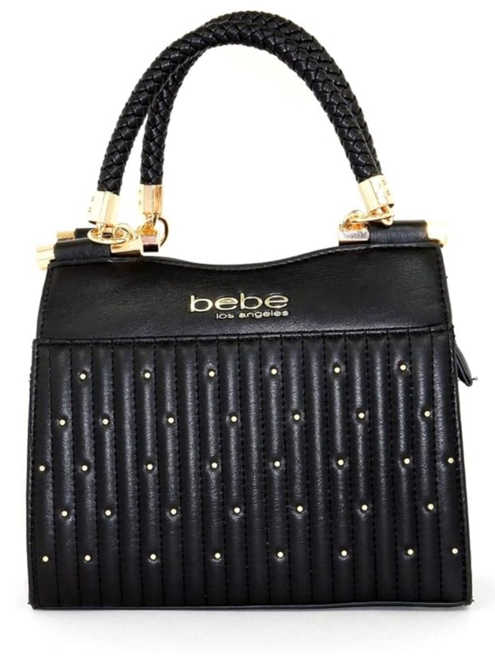 NWT bebe Aliah Quilted Black Stud Micro Shopper Crossbody Bag w/Removable Strap